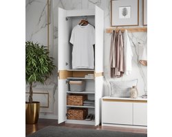 Slimline Opbergkast – 2-Deurs Hoge Kledingkast met 5 Vakverdeling, Kledingstang en Multifunctionele Opbergruimte – Witte Smalle Kast voor Slaapkamer, Hal, Berging – 61x192x30 cm, 65 kg Draagvermogen - House & Garden