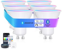 Slimme GU10 LED Spots (6 Stuks) - WiFi & Bluetooth Mesh - RGB Kleuren & Warm/Koud Wit Licht - Dimbaar & Ikea Gateway Compatibel