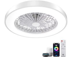 Slimme Plafondventilator met LED Verlichting - App & Afstandsbediening - Plafondlamp met Ventilator - Fluisterstil - Slaapkamer - Woonkamer - Kinderkamer - Ø50 cm - Wit
