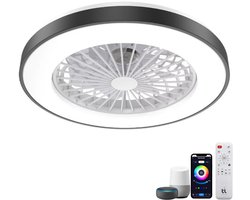 Slimme Plafondventilator met LED Verlichting - App & Afstandsbediening - Plafondlamp met Ventilator - Fluisterstil - Voor Slaapkamer & Woonkamer & Kinderkamer - Ø50 cm - Zwart