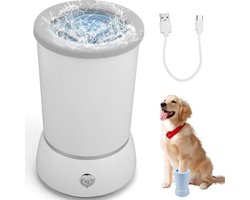 Slimme pootreiniger voor huisdieren, oplaadbaar via USB, reinigt automatisch de poten van katten en honden, wit, gemakkelijk schoon te maken.