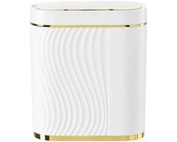 Slimme Sensor Prullenbak 8 Liter - Automatische Afvalemmer met Deksel - IPX5 Waterdicht - Smal Design - Wit met Gouden Rand - Sensor Prullenbak Badkamer & WC