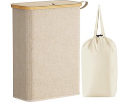 Slimme Smalle Wasmand 50L met Deksel en Handgrepen, Opvouwbare Waskorf met Uitneembare Binnenzak voor Slaapkamer, Badkamer, Camper en Kleine Ruimtes – Ruimtebesparend en Duurzaam