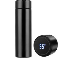 Slimme Thermosfles met LCD temperatuur Display - Thermosbeker- Dubbelwandige Thermosfles - Isoleerfles - Thermoskan - Travel Mug - bidon drinkfles - Koffiebeker - Drinkflessen - RVS - Smart Thermos- zwart