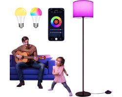 Slimme Vloerlamp WiFi - RGB Vloerlamp - Linnen Kap - 144x34x34cm - App & Spraakbediening - 2700-6500K - RGB 16M - 1%-100% Dimmen - Muziekritme - E27 - Timer - Sfeerverlichting - Voor Woonkamer & Slaapkamer & Gamekamer
