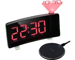 Slinks Wekkerradio met projectie - draadloze oplader – Projectiewekker - USB - Rood - wireless charger