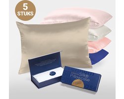 Slowwave Premium Silk Pillowcase - Rainbow Pack: Champagne, Cloud Burst (blauw), Off White (gebroken wit), Pink Swan (lichtroze) en Cherry Blossom (roze) - Ervaar het beste zijden kussensloop - 100%Mulberry zijde - 22 momme- Grade 6A -60x70cm
