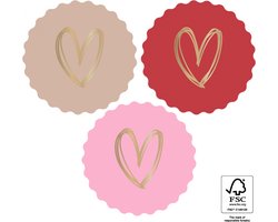 Sluitzegel Groot Kartel rand – Gouden Hart – Pastel | Poeder - Taupe - Rose – Rood | Hartjes - Stickers | Envelop sticker - Geboorte kaart – Huwelijk – Verjaardag – Bedankje | Cadeau – Cadeauzakje - HOP | Traktatie – Babyshower | DH collection