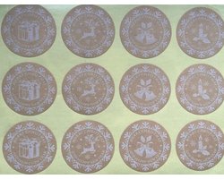 Sluitzegel Rond Kraft – Kado / Klok / Rendier / Hulst tak – Merry Christmas - Kerst | Envelop sticker – Bedankje | Cadeau – Gift – Cadeauzakje | Traktatie | DH Collection
