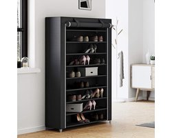 SM1Z XXXL - Opvouwbare Schoenenkast - 10 niveaus - Stoffen Kledingkast - Kleerkast - Opbergkast - Zwart - 100 x 28 x 164 cm