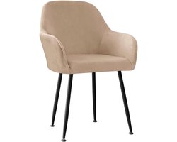 Smaakez - Set van 6 Scandinavische fluwelen stoelhoezen voor eetkamerstoelen met armleuning en rugsteun - Camel