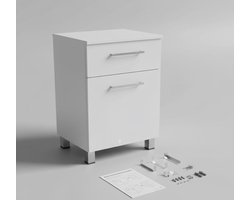 Smal Badkamerkastje 37x79x31 cm – Witte Opbergkast met Deur, Lade en Legplank – Moderne, Krasbestendige & Vochtbestendige Kast voor Badkamer of Toilet – Compact Badkamermeubel