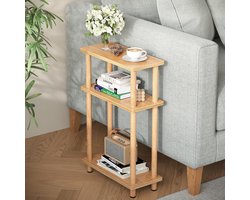 Smal bijzettafeltje met 3 niveaus – Houten nachtkastje met opbergruimte, ideaal voor woonkamer, slaapkamer & balkon, 40 x 18 x 61,5 cm, natuur
