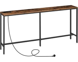 Smal Bijzettafeltje met Laadstation - 180 cm - Haltafel en Consoletafel met USB-Poorten - Smalle Banktafel voor Entree, Hal, Foyer en Woonkamer - Industriële Stijl - Vintage Bruin