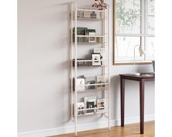 Smal Boekenkastje - Wandrek - Ruimte Besparen - 5 Niveaus - 8cm Diep - Wit