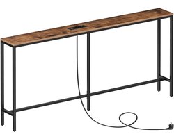 Smal consoletafel met laadstation, 160 cm bijzettafel, gangtafel achter de bank, tentoonstellingstafel voor bank, voor hal, woonkamer, vintage bruin en zwart