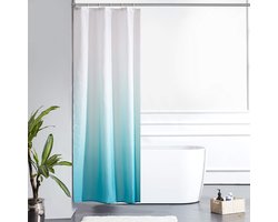 Smal douchegordijn, gemaakt van polyesterstof, schimmelwerend, waterdicht en wasbaar, geschikt voor hoekdouches en kleine badkamers, verkrijgbaar in de kleuren wit en aquamarijn, 90x180 mm.