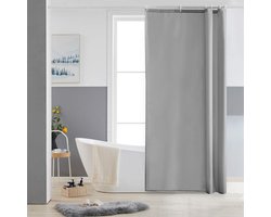 Smal douchegordijn voor hoekdouche en klein bad, badgordijn textiel van polyester, schimmelbestendig, waterafstotend en wasbaar, grijs, 90 x 180 cm, inclusief 6 douchegordijnringen
