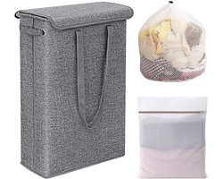 Smal en Hoog Inklapbare Wasmand met Deksel en Handvatten - 45L