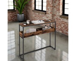 Smal Industriële Konsolentafel - Haltafel met 2 Open Vakken - Vintage Bruin Hout & Zwart Staal - 100x24x80 cm - Modern Flur & Woonkamer Tafeltje - HomeByNicole