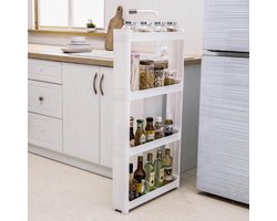 Smal Keukenrek opbergrek 4 laags op Wieltjes met Vakken - Smalle kast - Keukentrolley met wielen - Badkamer - Nisrek