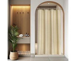 Smal Linnen Douchegordijn - Hotelkwaliteit, Waterdicht en Schimmelwerend, Beige 90 x 200 cm