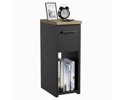 Smal Nachtkastje met Lade en Handvat - Zwart/Eik - 1 stuk