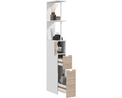 Smal ruimtebesparend badmeubel - met kastje - met planken - met lades - 15x33x136.8 cm - houtkleur