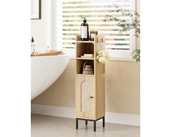 Smal vrijstaande badkamerkast met deur - Hoge opbergkast rotan zwart - Multifunctioneel voor badkamer, keuken, woonkamer, slaapkamer, balkon, kantoor - 165 cm hoog