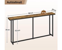 Smal wandtafeltje, 160 × 20 × 81 cm, lange haltafel van hout en metaal, industrieel design, bijzettafel voor hal of woonkamer, rustiek bruin