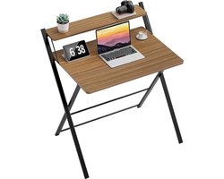 Small Folding Computer Desk with Shelf, No Assembly Required, 75 x 52 cm Desk for Home Office, Small Work Table, Brown