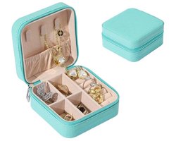 Small Travel Jewelry Box for Women, Mini Portable Jewelry Box Organizer, PU Leather, Teenage Girls Gifts, Mother's Day, Valentine's Day, Jewellery Case for Women, Girls (Blue)