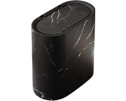 Smalle afvalemmer - Kleine prullenbak Afvalbak met deksel - Ruimte Besparen - Luxe marmeren afwerking - 29 cm - Zwart