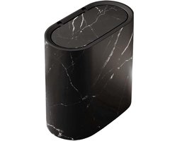 Smalle afvalemmer - Kleine prullenbak - Ruimte besparen - Luxe marmeren afwerking - 29 cm - Zwart