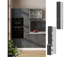 Smalle Apothekerskast Keukenblok 30 cm Zwart Beton en Wit