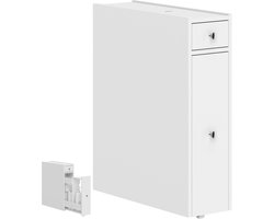 Smalle Badkamerkast 16 cm - Badkamerkast smal - Smalle badkamerkast - Opbergmeubel - Kastje voor wc - Bijzetkast badkamer - Wit, Met 2 Laden en Open Vak - Compact Opbergmeubel voor Badkamer, Wc en Gang