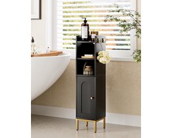 Smalle Badkamerkast, Vrijstaande Badkameroplossing, Hoge Kasten met Deur voor Badkamer, Keuken, Woonkamer, Slaapkamer, Balkon of Kantoor, Zwart en Ruimtebesparend Design
