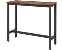 Smalle bartafel keukentafel hoge eettafel werktafel met metalen steunbalk stevig metalen frame geschikt voor bar, restaurant en werkruimte 120 x 40 x 100 cm bruin + zwart