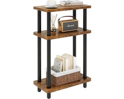 Smalle bijzettafel met 3 niveaus en opbergvak, ruimtebesparend nachtkastje 40 x 18 x 62,5 cm voor woonkamer, slaapkamer of kantoor, eenvoudige montage zonder gereedschap, bruin WST009H