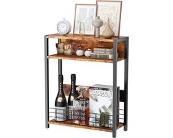 Smalle bijzettafel met opbergplank - 3 niveaus - klein nachtkastje - tijdschriftenrek - telefoontafel - kleine ruimtes - woonkamer - slaapkamer - bank - bruin Nachtkastje