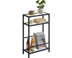 Smalle Bijzettafel Zwart - Moderne Banktafel Met 3 Niveaus - Slank Nachtkastje - Telefoontafel Met Opbergplank - Compact Tafelmeubel Voor Kleine Ruimtes Woonkamer En Slaapkamer