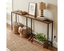 Smalle Console Tafel – Lange Sidetable & Banktafel voor Kleine Ruimtes – Slanke Opbergtafel voor Achter de Bank – Moderne Haltafel & Entreetafel – Nachtkastje voor Slaapkamer – Woonkamer, Hal & Entree – Bruin