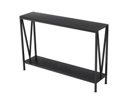 Smalle Consoletafel 109 cm - 2-Laags Sidetable met Plank - Voor Hal & Woonkamer - Zwart