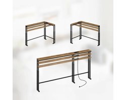 Smalle consoletafel 180 cm, in hoogte verstelbaar, L-vormig, met oplaadstation, achter de bank, retro bruin