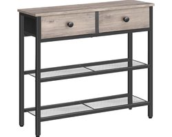 Smalle Consoletafel - 74,9 Cm - Met 2 Stoffen Laden - 3-Laags Opbergplanken - Dunne Banktafel - Voor Woonkamer En Hal - Greige En Zwart