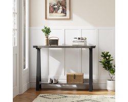 Smalle consoletafel, halmeubel met 2 opbergniveaus in boerderijstijl, open opberglegplanken, geschikt voor woonkamer, hal en achter de bank, grijs