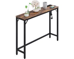 Smalle consoletafel, halmeubel met stopcontact en USB-poorten, vintage bijzettafel verkrijgbaar in bruin en zwart, afmetingen 100 x 23 x 80 cm