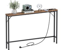 Smalle consoletafel met laadstation – industriële bijzettafel van 15 cm breed met stabiel stalen frame, perfect voor woonkamer, hal of kantoor (vintage bruin, 240 × 15 × 80 cm)