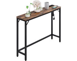Smalle Consoletafel met Oplaadstation - 100 x 23 x 80 cm - Sidetable met 2 Stopcontacten & 2 USB-poorten - Industrieel Vintage Bruin - Wandtafel voor Hal & Woonkamer