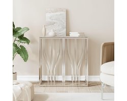 Smalle haltafel - Bijzettafel entree - Stijlvolle opbergruimte - Marmerlook glasplaat - 70 x 30 x 70 cm - Zilver wit
